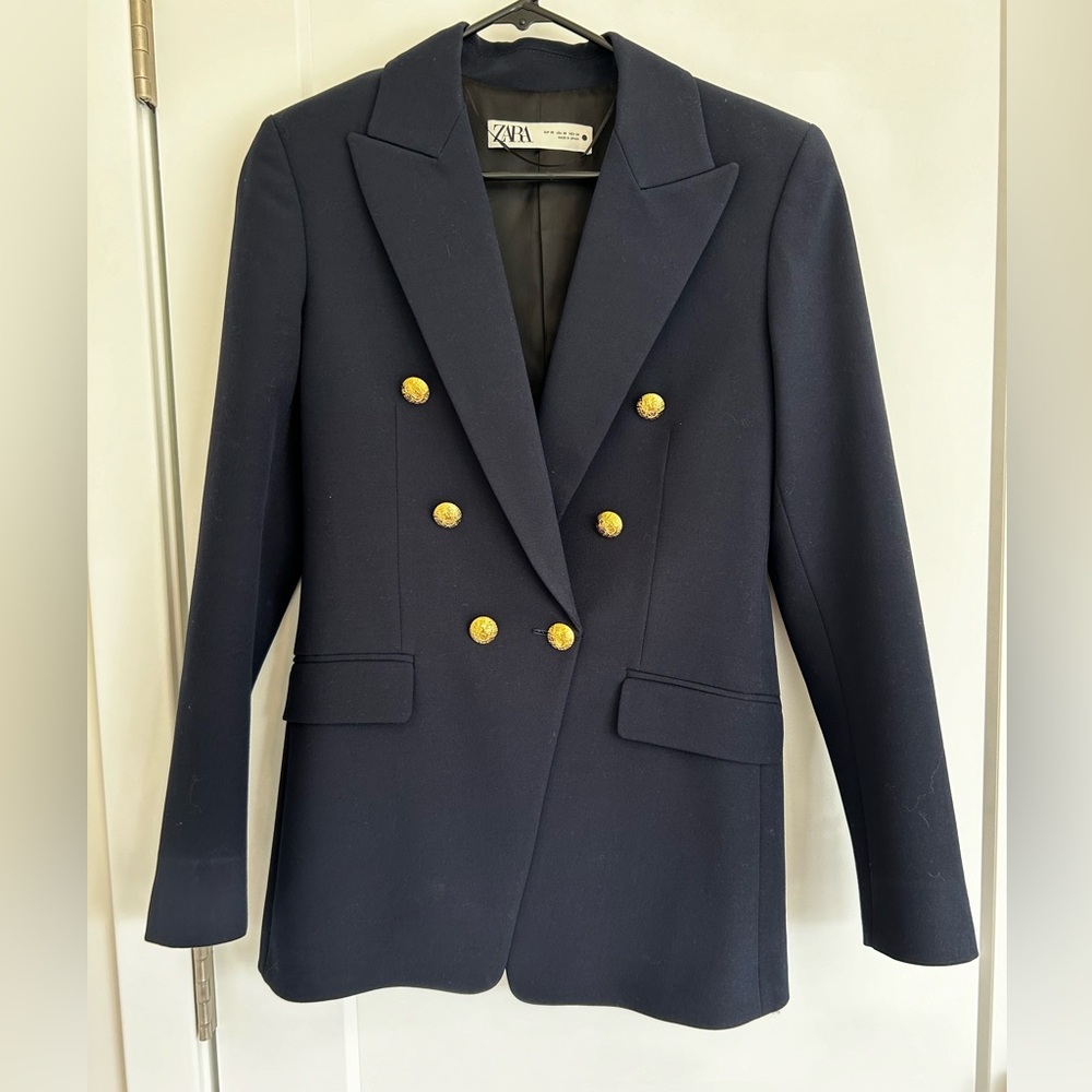 Zara Dark Blue Blazer with Gold Accents
